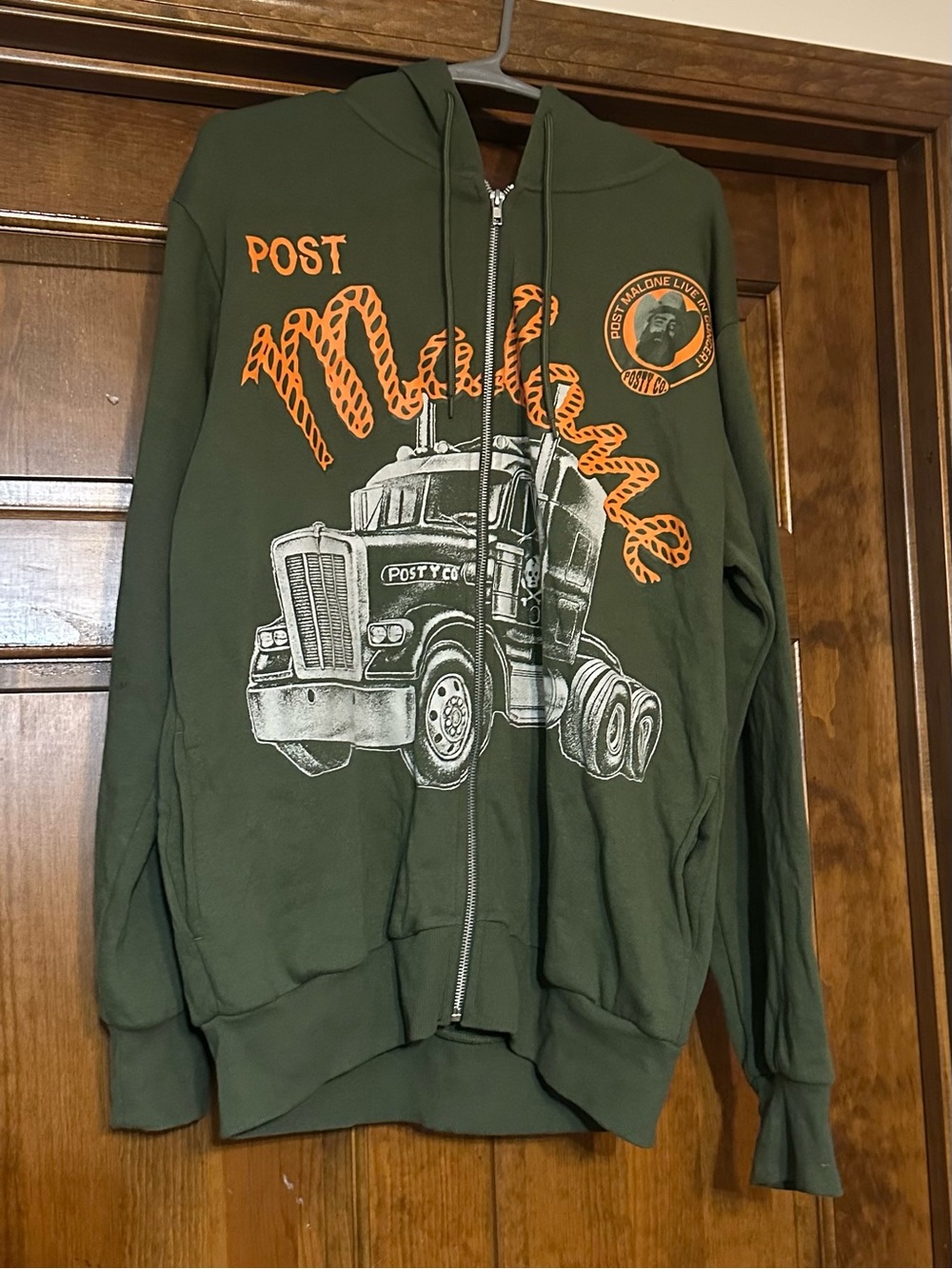 Post Malone Posty Co Full Zip Concert Hoodie Olive Green Medium